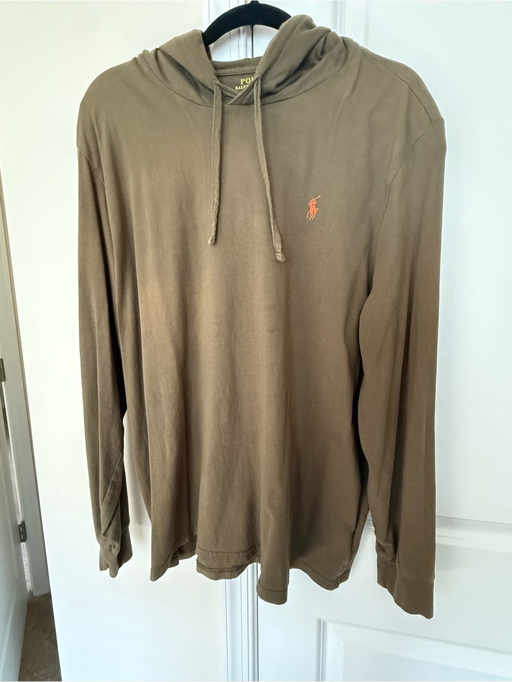Polo by Ralph Lauren Olive Hooded Long-Sleeve Shirt with Orange Pony
